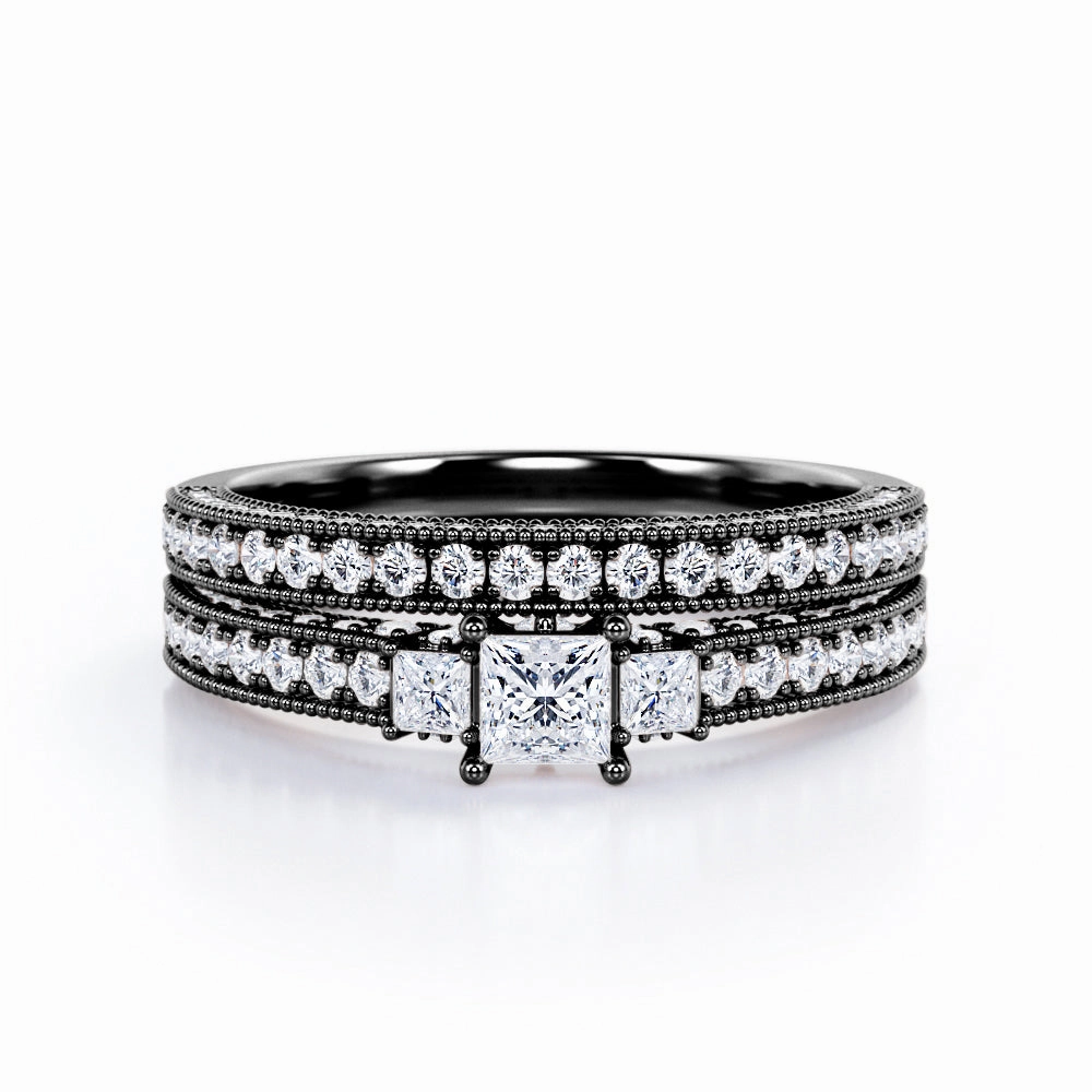 Lovely Appearance Fine Appearance Three Stone 1 Ct Princess Cut Diamond Bridal Set
