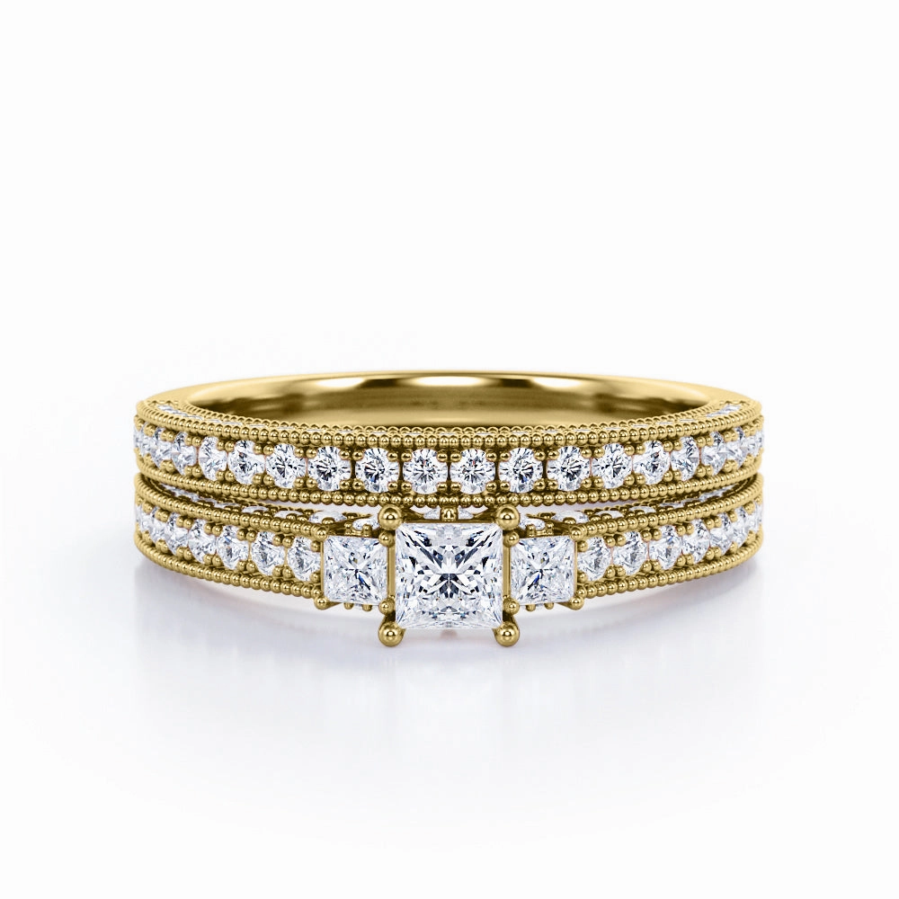 Three Stone 1 Ct Princess Cut Diamond Bridal Set Polished Simplicity