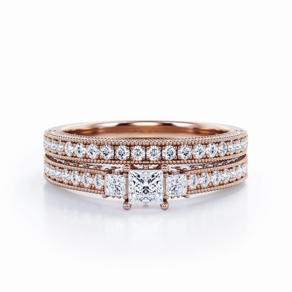 Three Stone 1 Ct Princess Cut Diamond Bridal Set Artistic Bauble