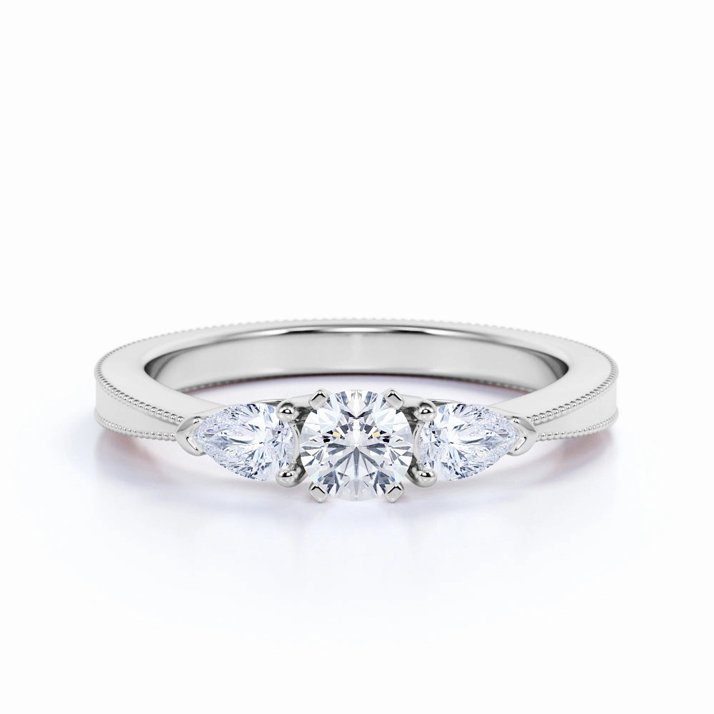Three Stone 1 Ct Round Cut Diamond Engagement Ring Practical Style
