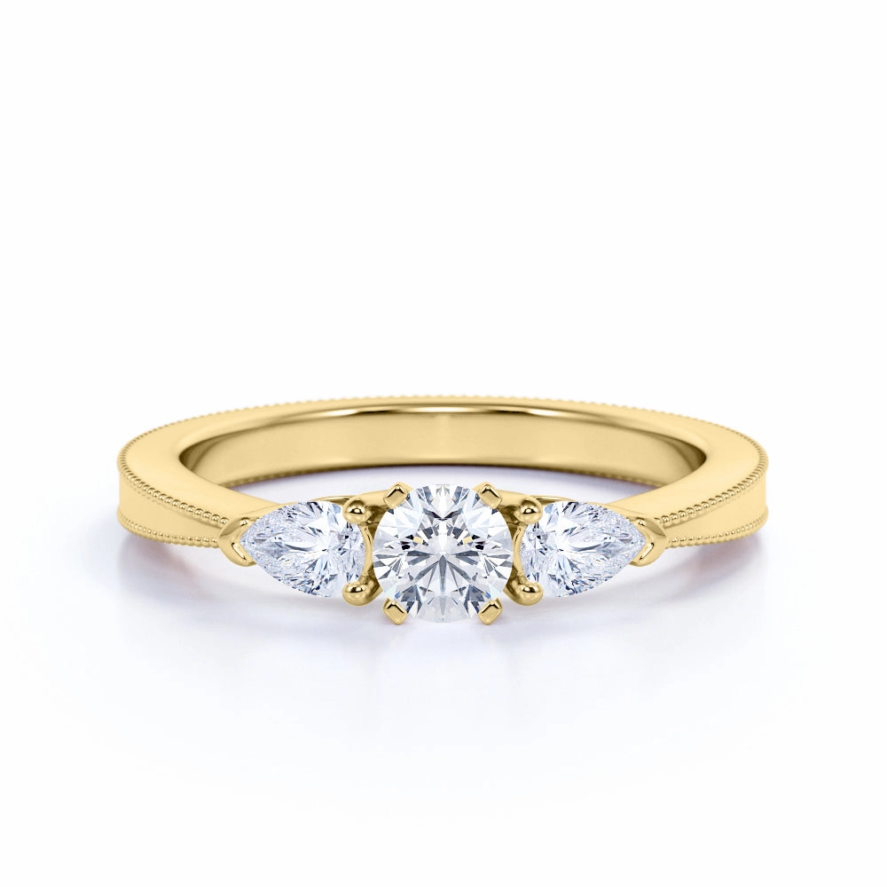 Three Stone 1 Ct Round Cut Diamond Engagement Ring Artistic Keepsake Modern Outfit