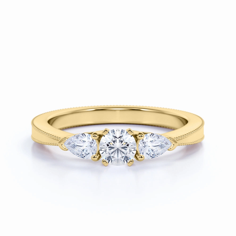 Best Friend Gift Perfect Present Three Stone 1 Ct Round Cut Diamond Engagement Ring