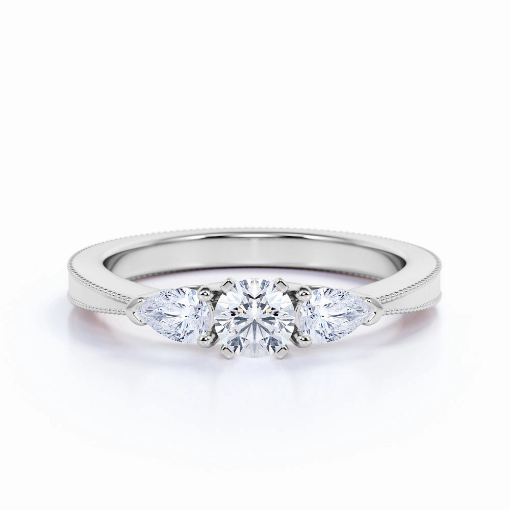 Three Stone 1 Ct Round Cut Diamond Engagement Ring Artistic Keepsake Trendy Symbol
