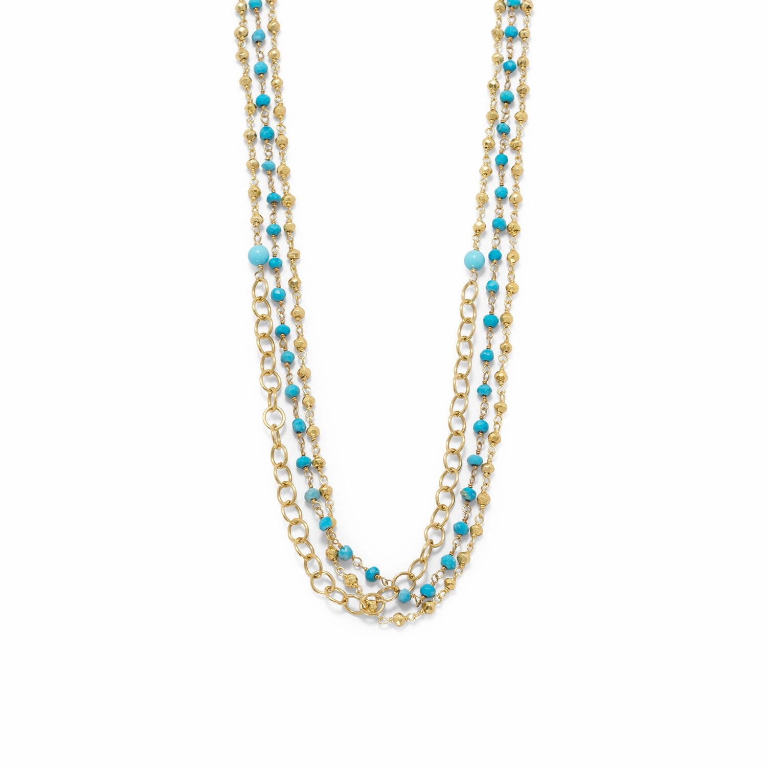 Three Strand Choker Chain Necklace with Gold-plated Sterling Silver Romantic Date