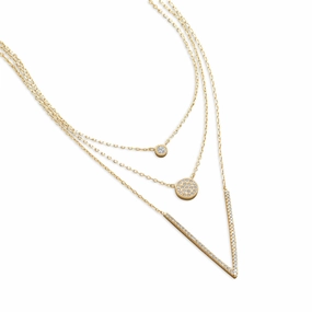 Three Strand Layered V Necklace Gold-plated Sterling Silver Cubic Zirconia Antique Piece Timeless Look