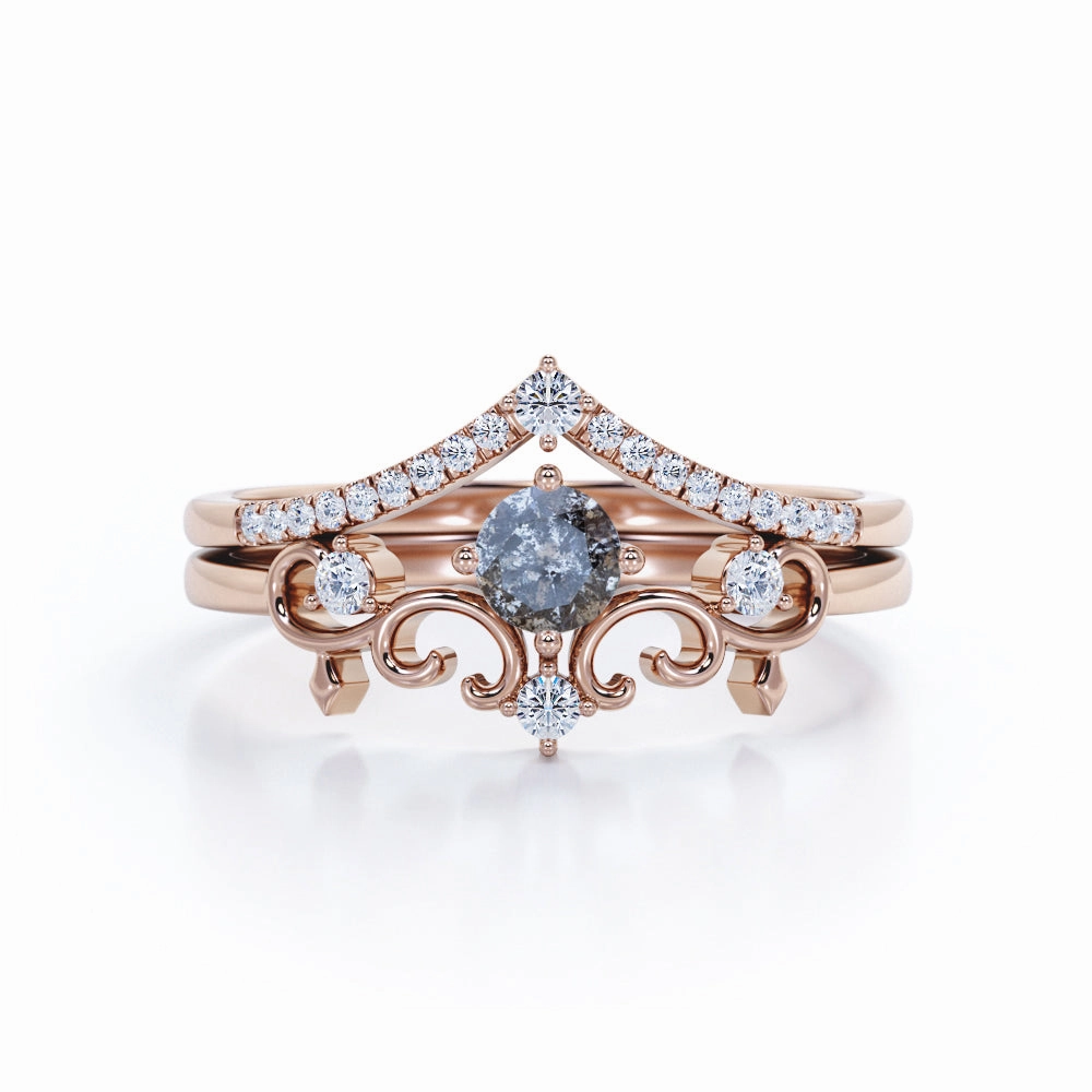 Daily Look Tiara 0.85 Cat Round Salt and Pepper Diamond Bridal Set