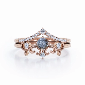 Daily Look Tiara 0.85 Cat Round Salt and Pepper Diamond Bridal Set