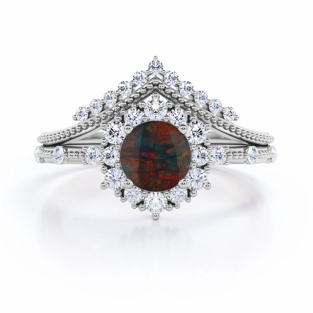 Tiara 1.40 Ct Round Cut Lab Created Opal Bridal Set Neutral Feature Fantastic Style