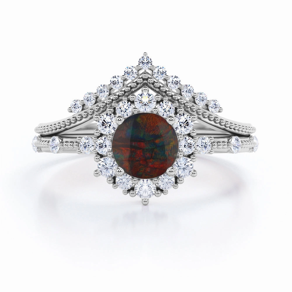 Tiara 1.40 Ct Round Cut Lab Created Opal Bridal Set Premium item Graceful Appearance