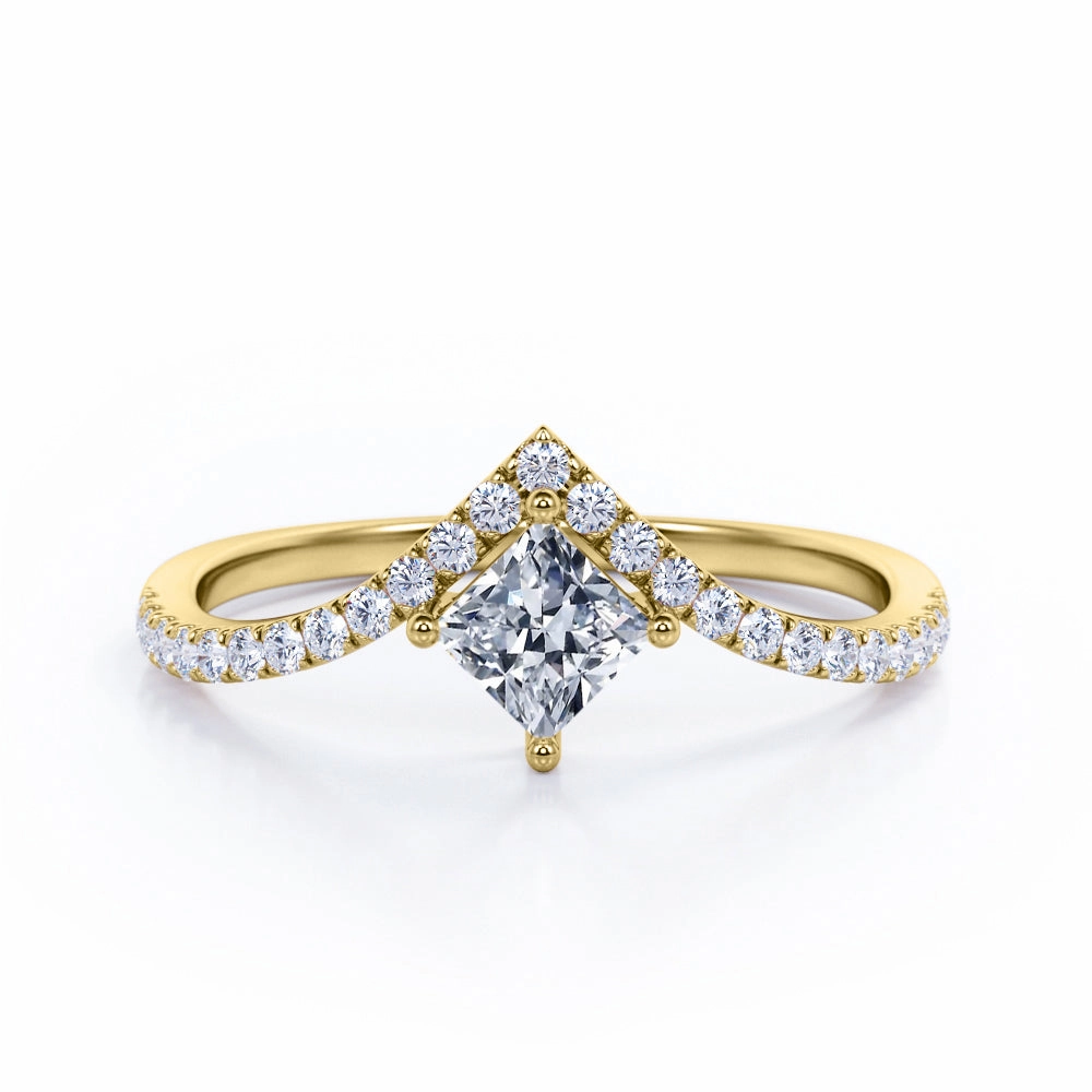 Tiara Design 0.45 Carat Princess Cut Diamond Four Prong Pave Engagement Ring In Rose Gold Unisex Appeal