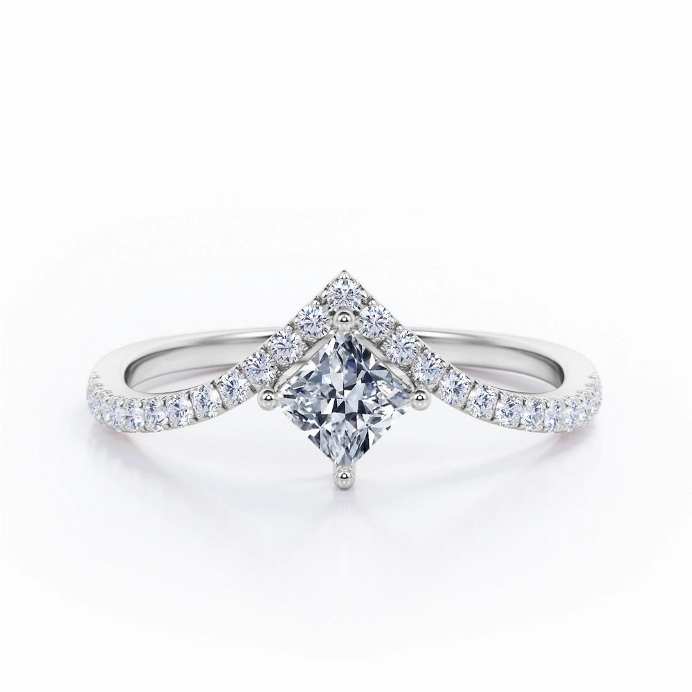 Exhibition Piece Tiara Design 0.45 Carat Princess Cut Diamond Four Prong Pave Engagement Ring In Rose Gold