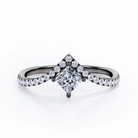 Tiara Design 0.45 Carat Princess Cut Diamond Four Prong Pave Engagement Ring In Rose Gold Meaningful Embellishment