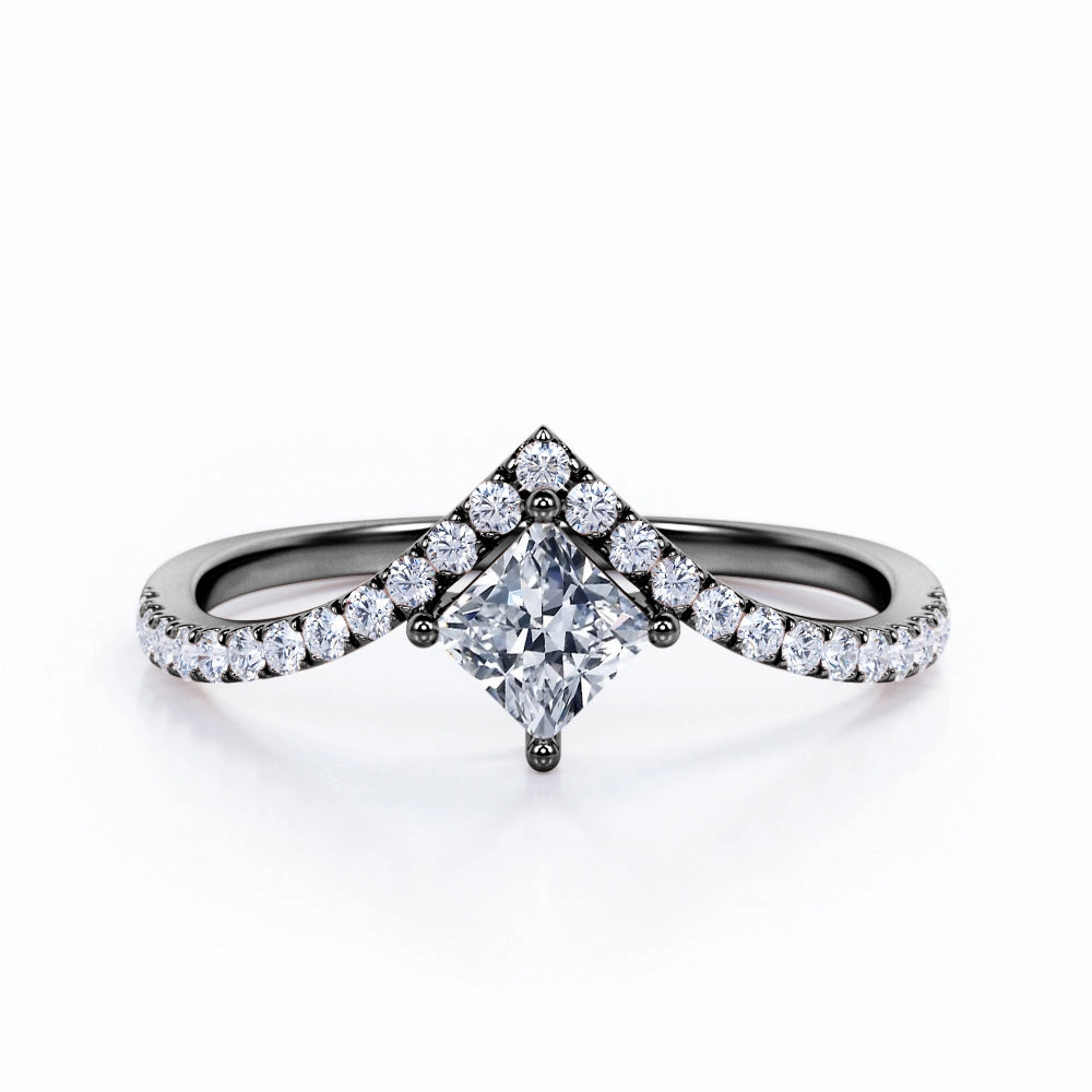 Tiara Design 0.45 Carat Princess Cut Diamond Four Prong Pave Engagement Ring In Rose Gold Meaningful Embellishment