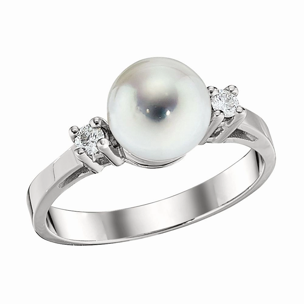 Evening Outfit Timeless Akoya Cultured Pearl and Round Diamond Side Stone Ring