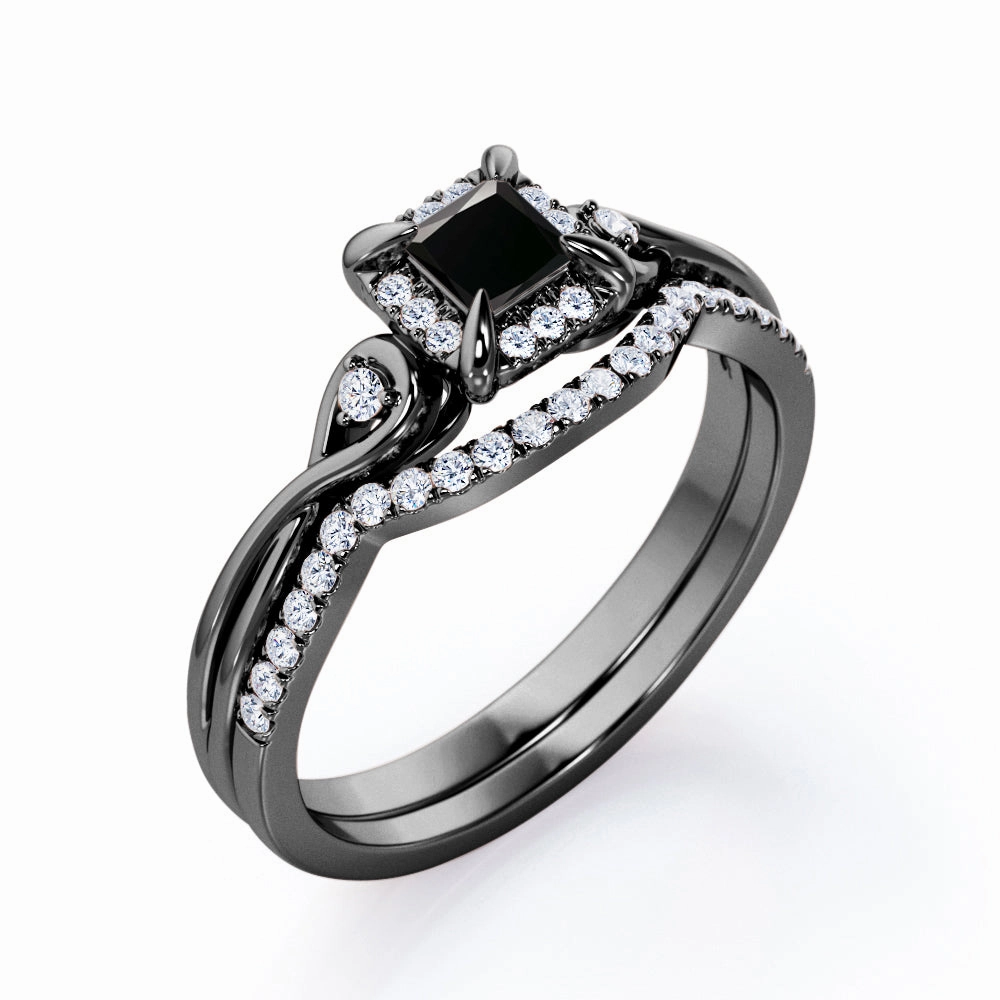 0.69 ct Princess Lab Black Diamond Cushion Halo Bridal Set Graceful Appearance Refined Flow