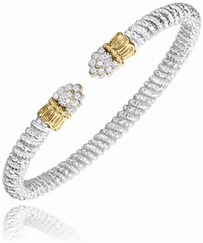 14K Yellow Gold and Sterling Silver Diamond Bangle Bracelet Weekend Glam