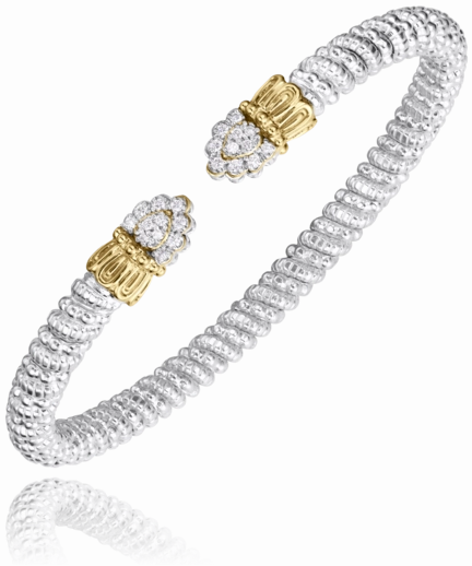 14K Yellow Gold and Sterling Silver Diamond Bangle Bracelet Weekend Glam