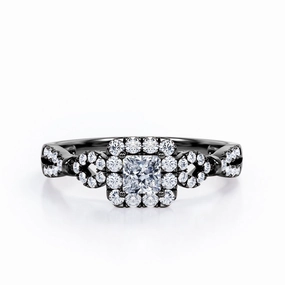Premium Piece Meaningful Expression 0.5 TCW Princess Cut Diamond - Triple Halo Design - Split Shank Pave Engagement Ring - 10K Black Gold