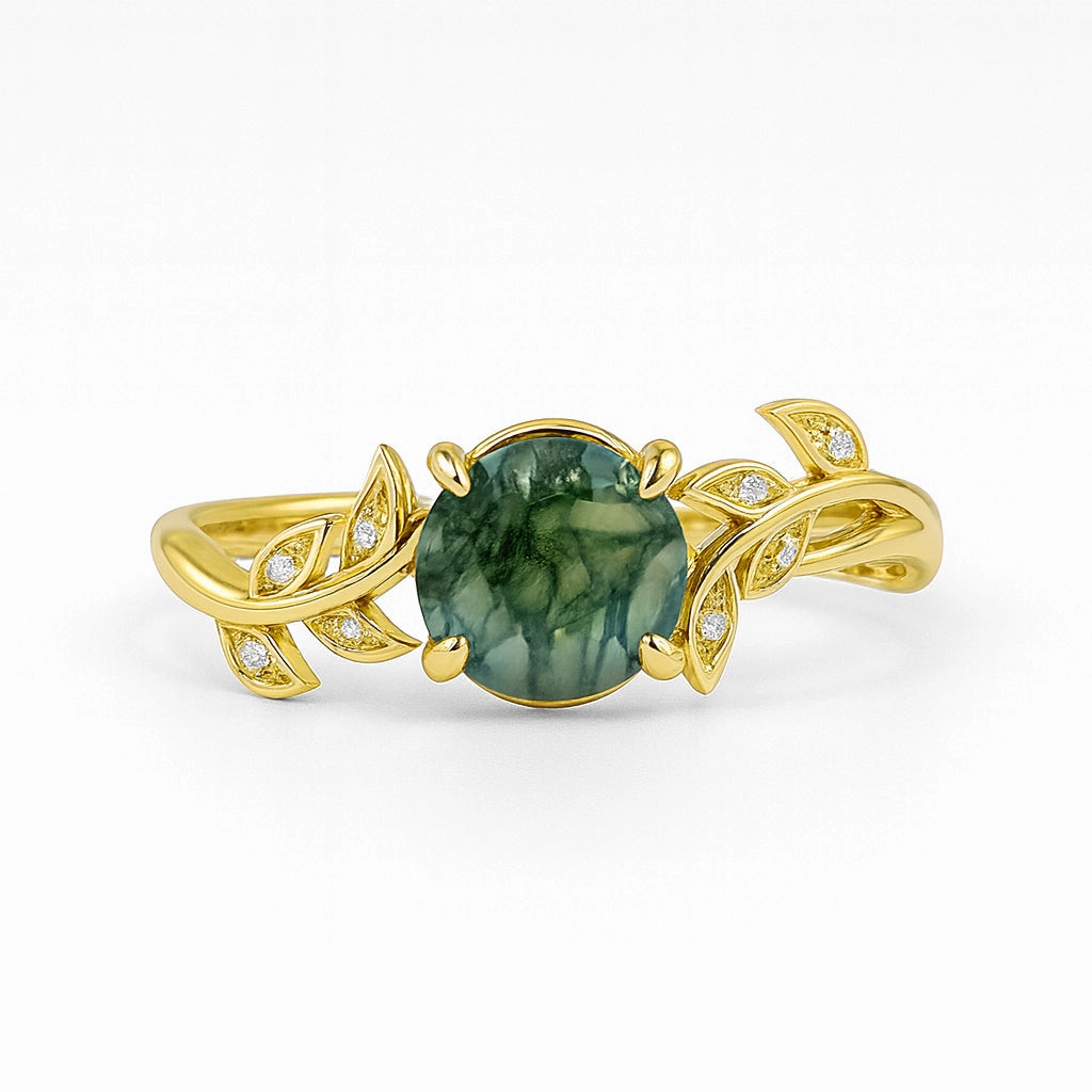 Sparkling Product Fashion highlight Vine Design 1.05 ct Green Moss Agate Leaf Engagement Ring