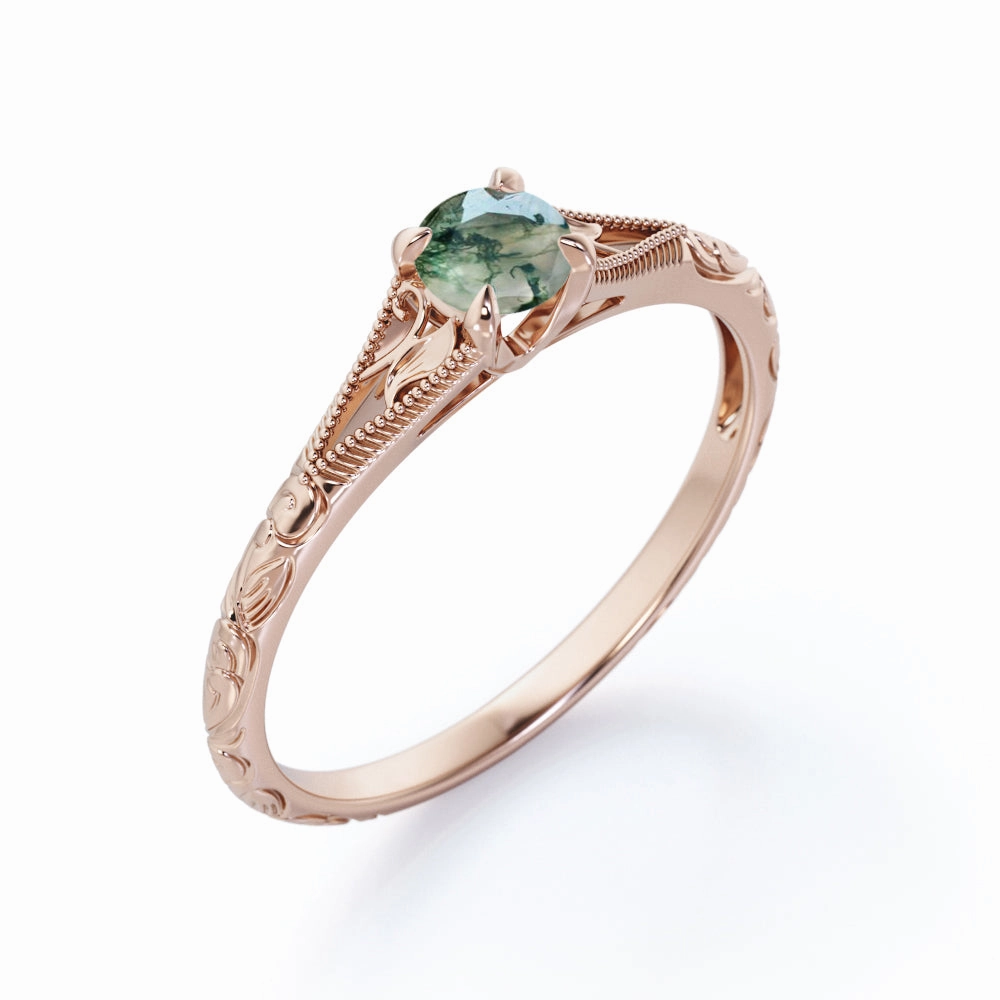 Hypoallergenic Statement Filigree Solitaire 0.5 ct Round Moss Agate Engagement Ring
