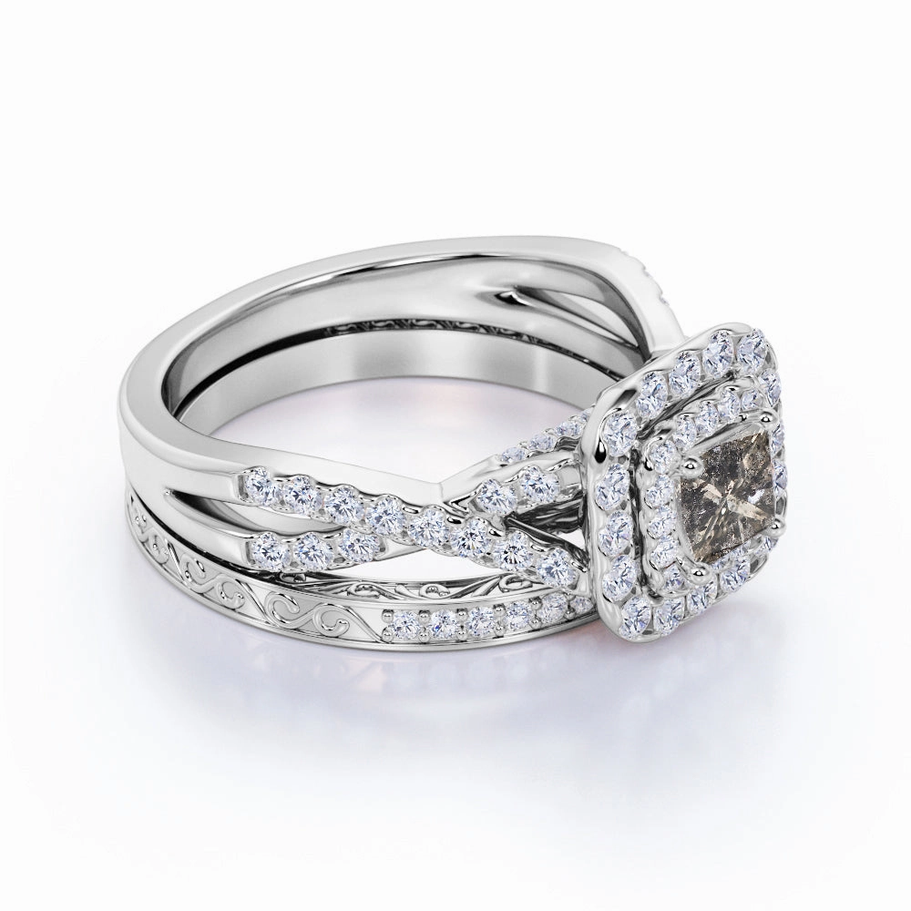 Cluster 1.75 Ct Princess Salt and Pepper Diamond Bridal Set Forward Thinking