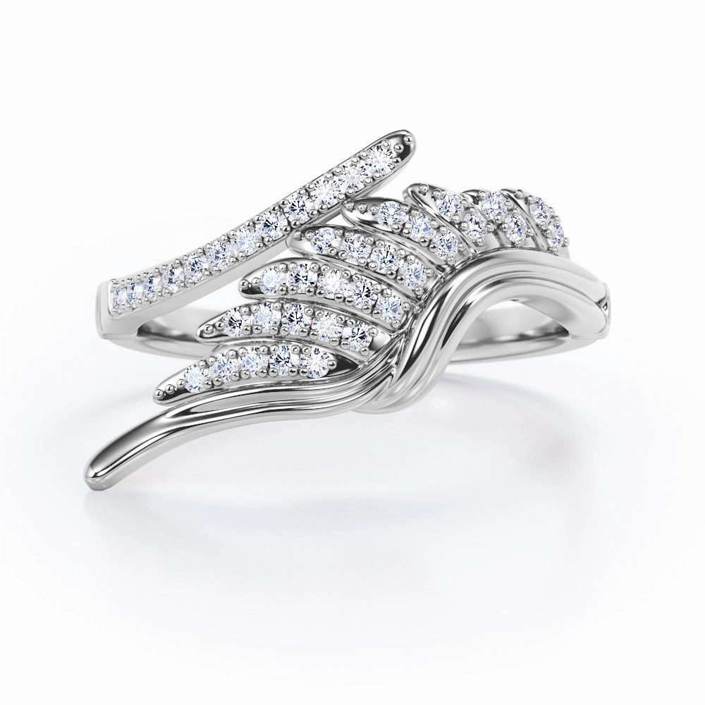 Multi Stone 0.25 Carat Round Cut Diamond Open Shank Bypass Engagement Ring In White Gold Simple Gift