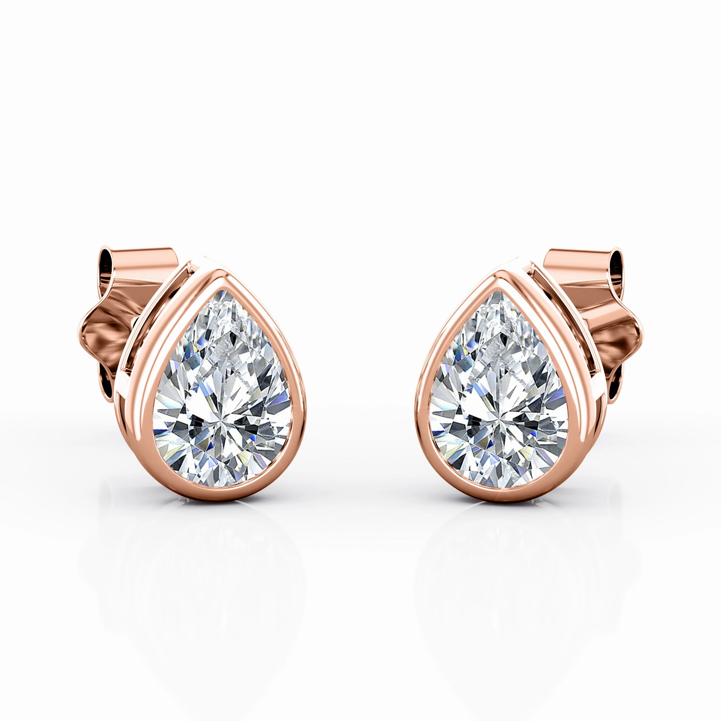 Splendid Ornament Tiny 0.75 CT TDW Teardrop Natural Diamond Bezel Set Solitaire Ear Studs in Rose Gold