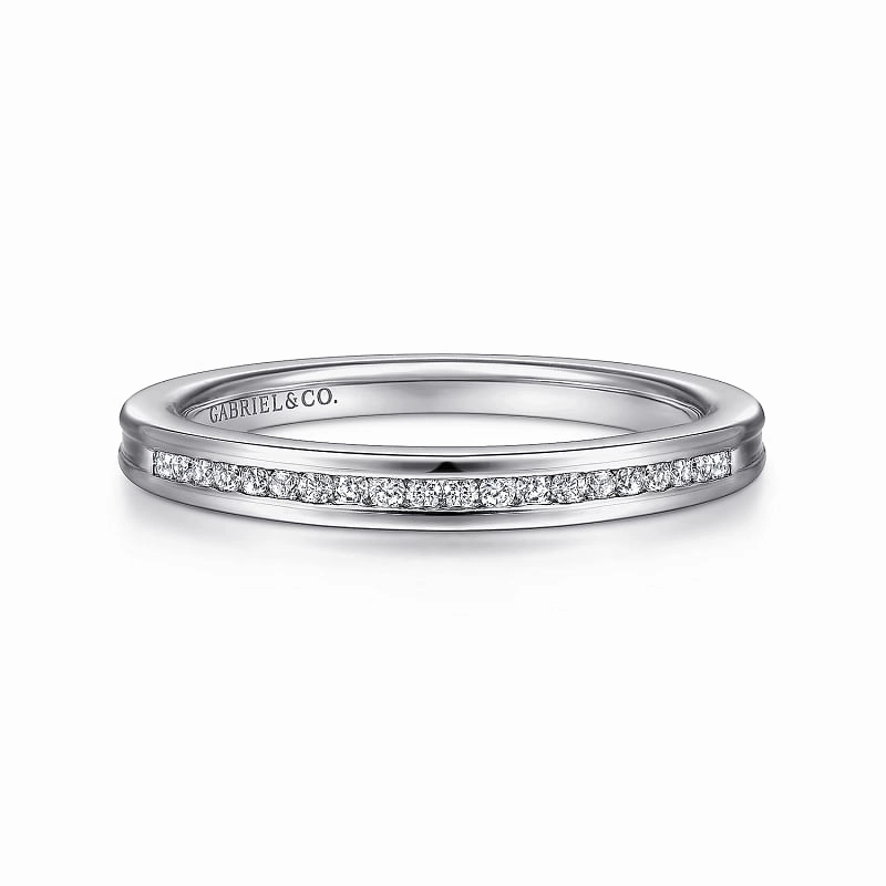 Toledo - 14K White Gold Channel Set Diamond Wedding Band Expressive Feature Layer Ready