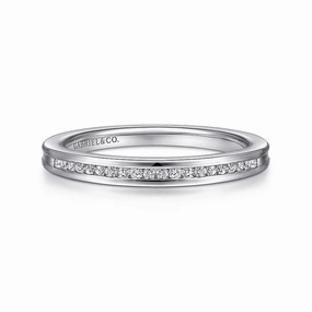 Toledo - 14K White Gold Channel Set Diamond Wedding Band Expressive Feature Layer Ready