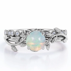 1.25 Ct Round Cut Lab Created Opal Floral Wedding Ring Set Easy Clean Practical Appearance