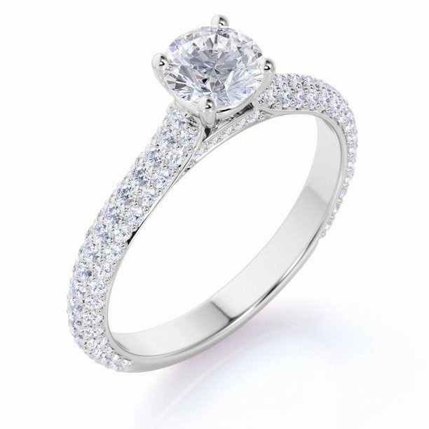 Superior Craftsmanship Micro Pave Set 1.50 Carat Round Cut Moissanite Engagement Ring