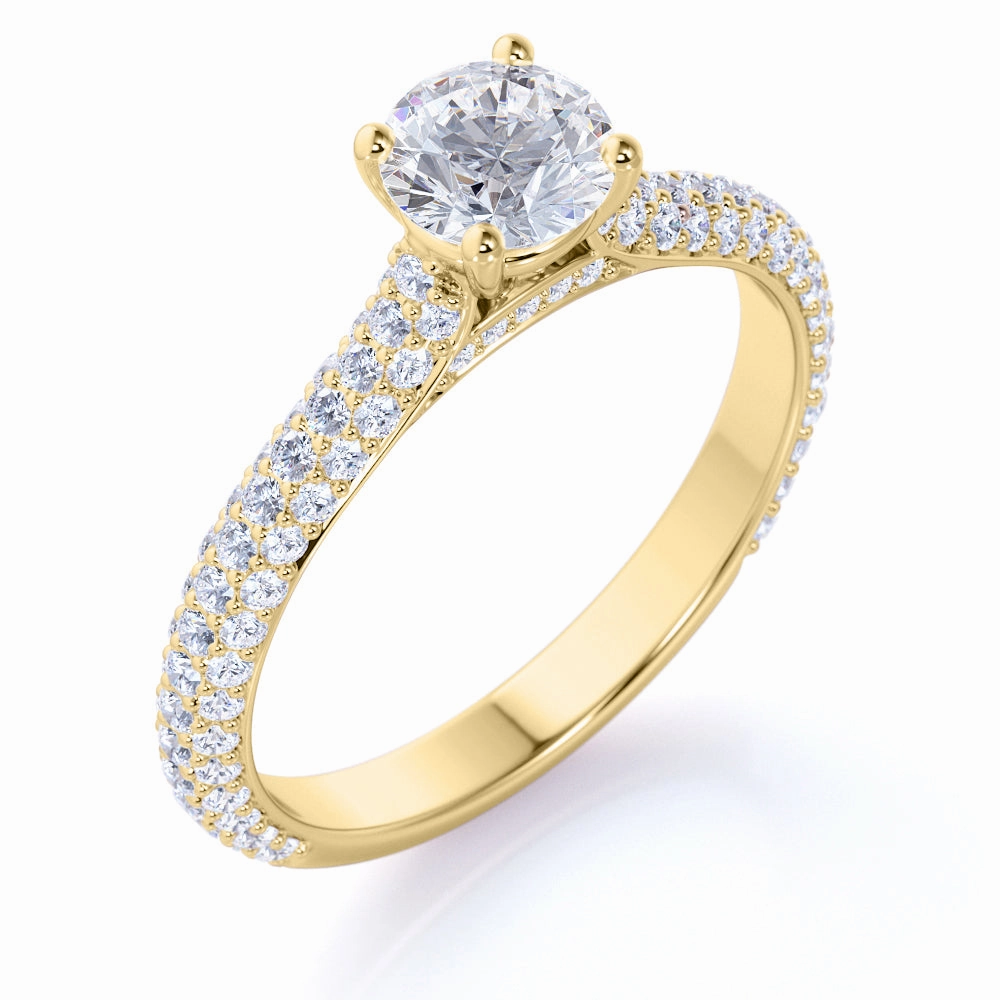 HighEnd Token Micro Pave Set 1.50 Carat Round Cut Moissanite Engagement Ring