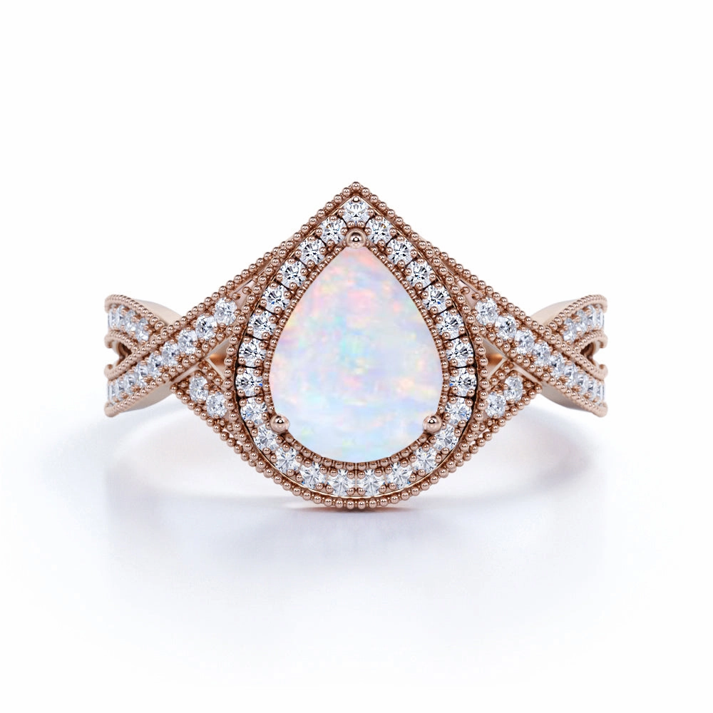Romantic Product Antique 1.75 Ct Pear Cut Lab Created Opal Engagement Ring