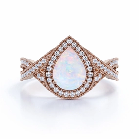 Antique 1.75 Ct Pear Cut Lab Created Opal Engagement Ring Trend Adoption Amazing Ornament