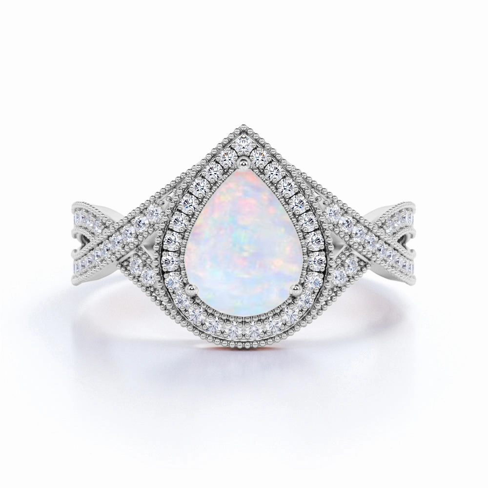 Antique 1.75 Ct Pear Cut Lab Created Opal Engagement Ring Wonderful Art Minimalist Product