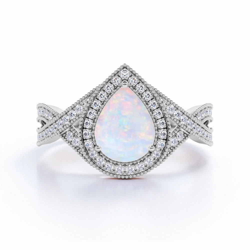 Antique 1.75 Ct Pear Cut Lab Created Opal Engagement Ring Affordable Gift