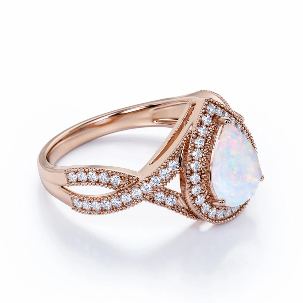 Antique 1.75 Ct Pear Cut Lab Created Opal Engagement Ring Unisex Appeal Designer Craft