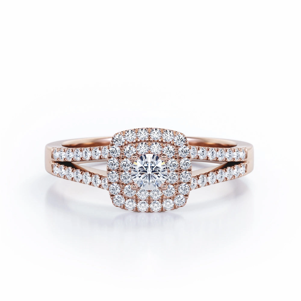 Refined Shape 1 Ct Round Cut Diamond Split Shank Engagement Ring