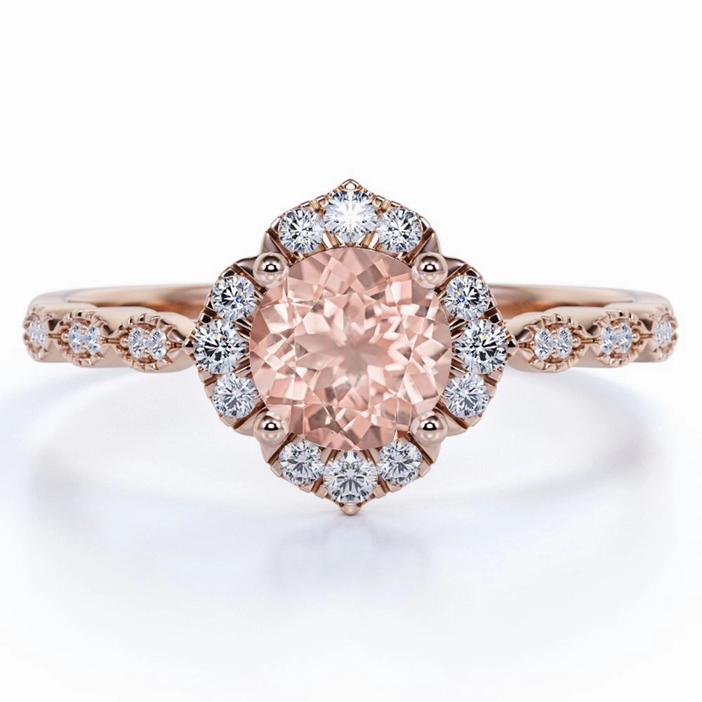 Sturdy Article Vintage 1 ct Round Lab Created Morganite Halo Engagement Ring