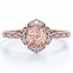Sturdy Article Vintage 1 ct Round Lab Created Morganite Halo Engagement Ring