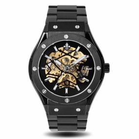 Elegant Profile Fashion-Driven Design Prague Skeleton Automatic Deluxe - Black   Black Link Strap