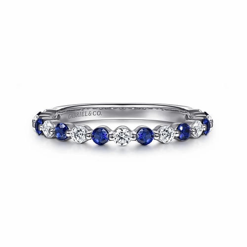 Exclusive piece Clean Style 14K White Gold Single Prong Diamond and Sapphire Anniversary Band