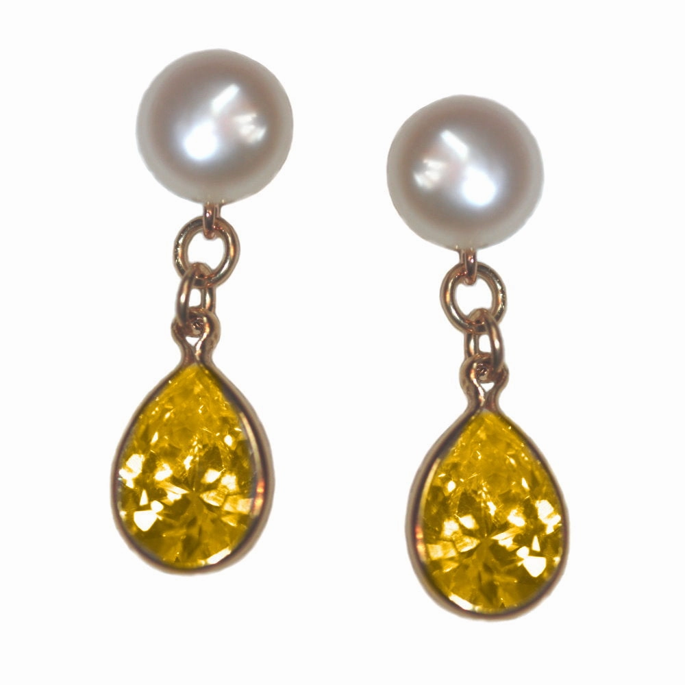 A  Grade Cultured Freshwater Pearl Earrings November Cubic Zirconia 14K Gold-Fill Pretty Creation