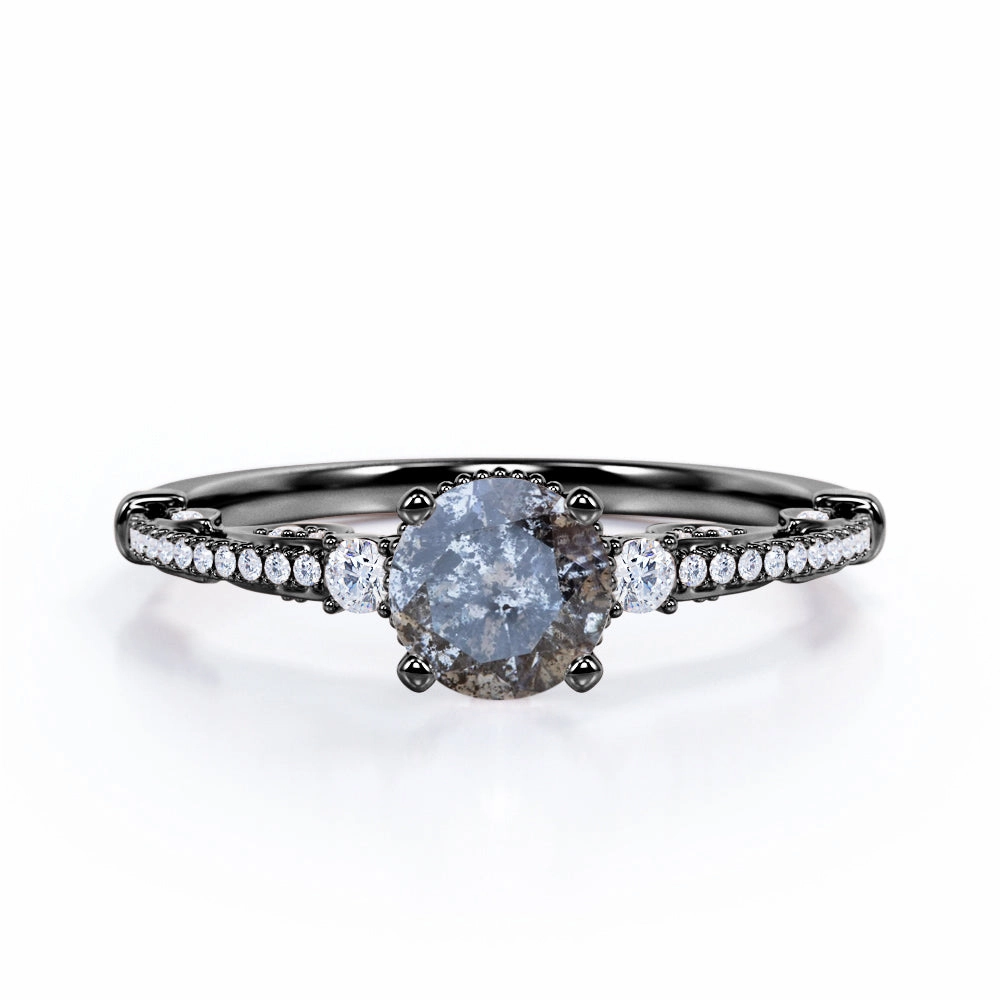 Trophy Item Vintage Bauble Classic 0.55 Ct Round Salt and Pepper Diamond Engagement Ring