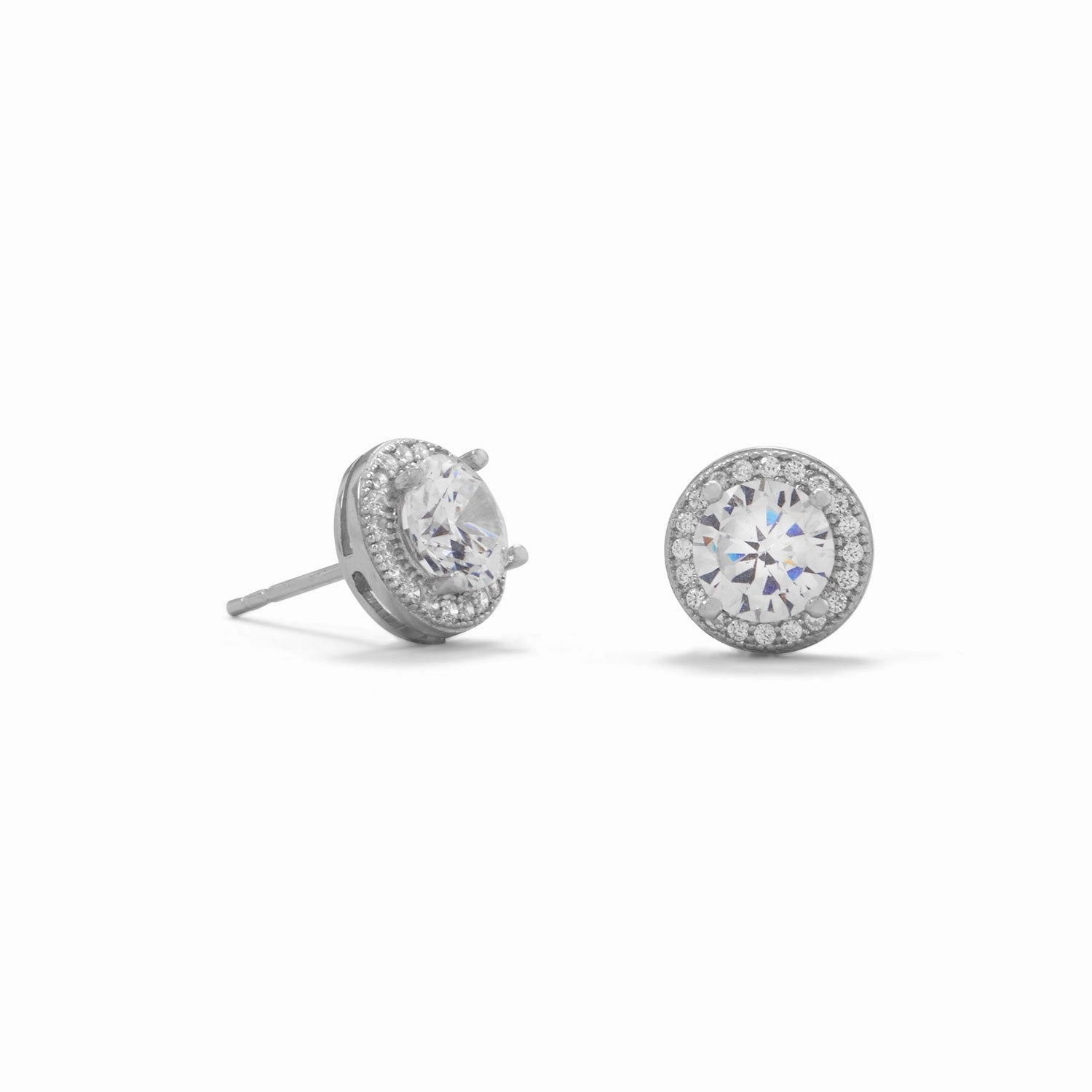 Luxurious Style Neutral Trinket Cubic Zirconia Halo Stud Earrings Rhodium-plated Sterling Silver - Nontarnish