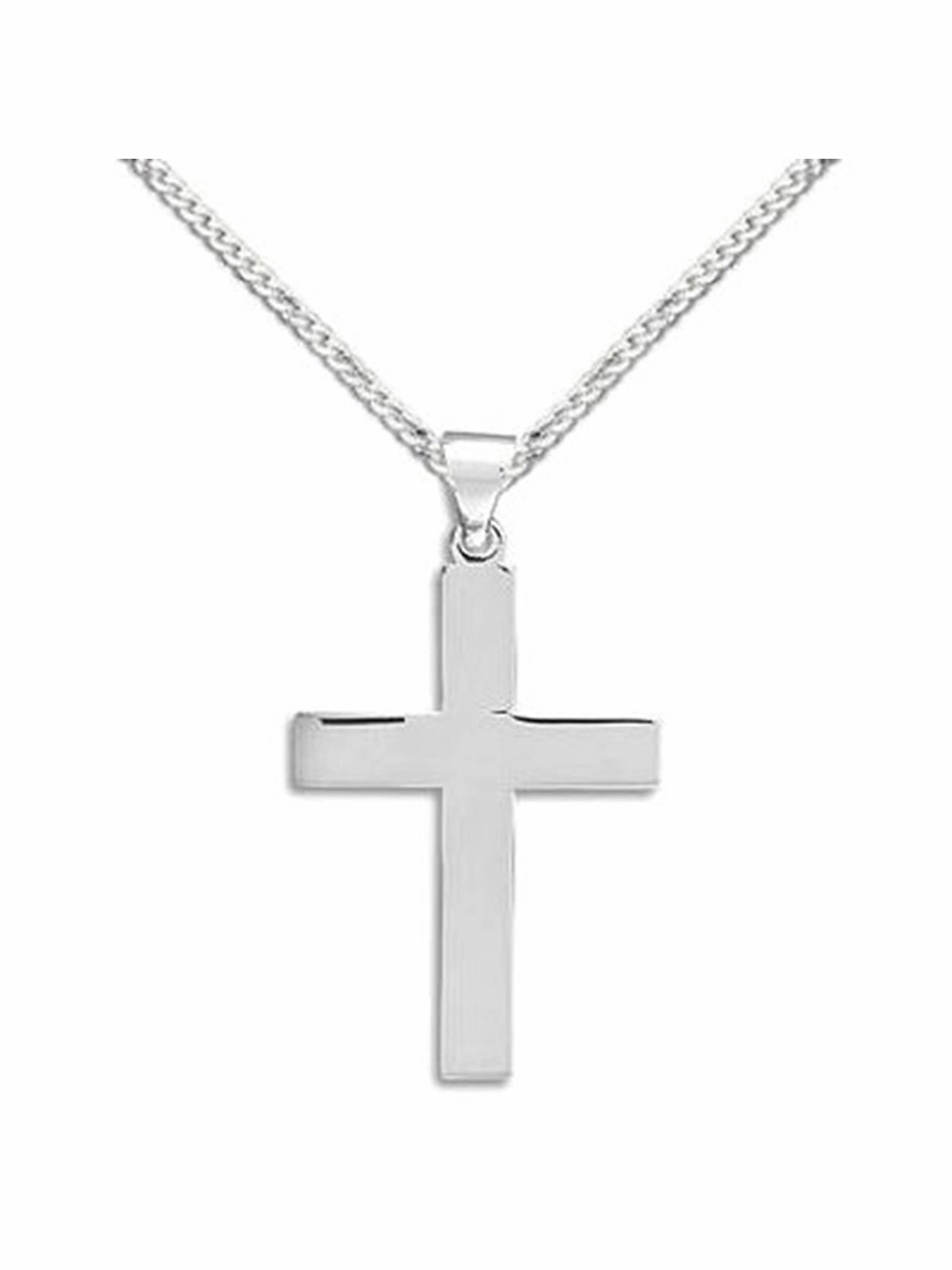 Cross Pendant Polished Sterling Silver Necklace - Chain Included Work Look