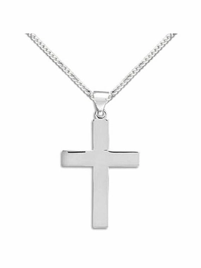 Cross Pendant Polished Sterling Silver Necklace - Chain Included Work Look