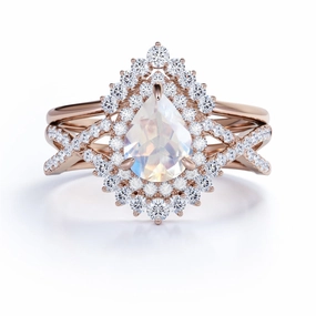 1.25 ct Teardrop Moonstone Infinity Wedding Set Memorial Gift Carbon Neutral