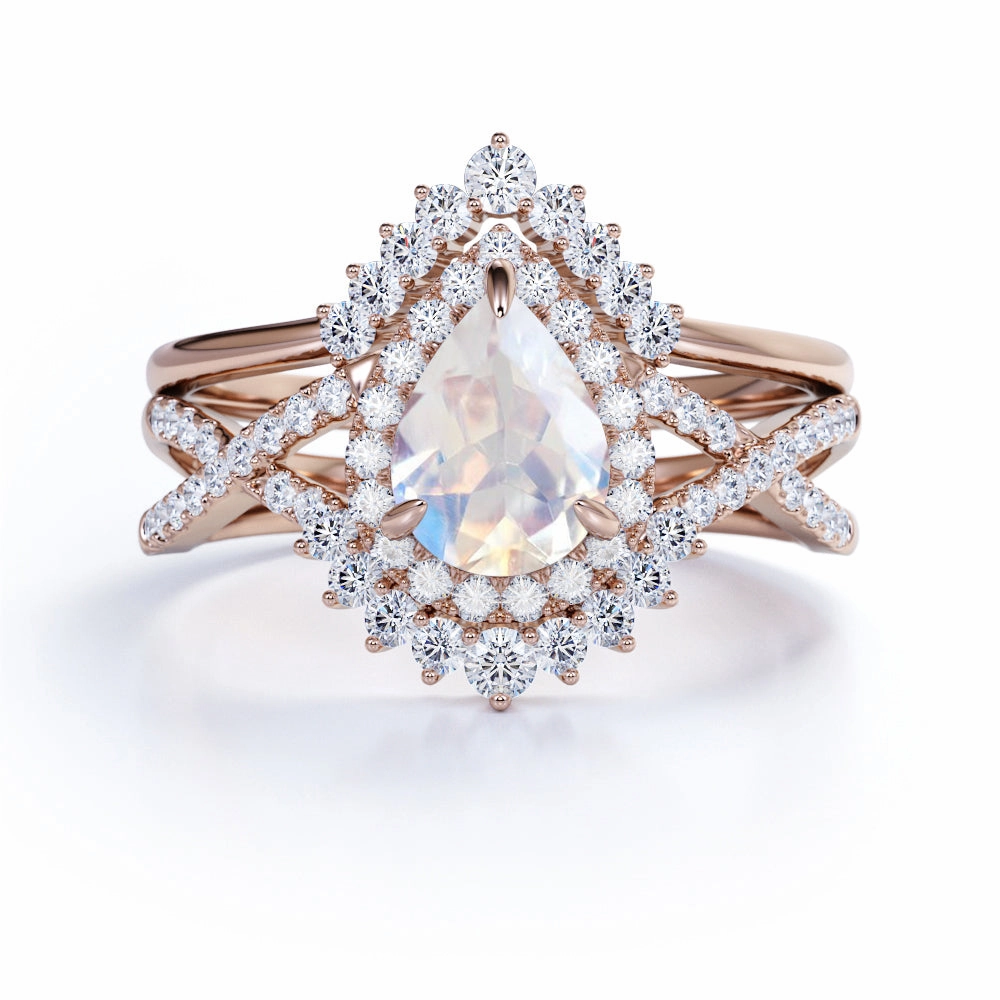 Traditional Insignia 1.25 ct Teardrop Moonstone Infinity Wedding Set