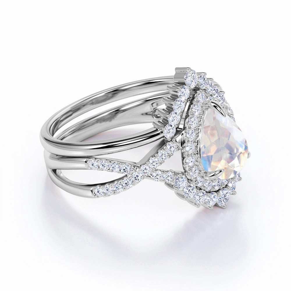 1.25 ct Teardrop Moonstone Infinity Wedding Set Classic Symbol